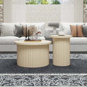 Coffee Table Set, Round 2-Pack Side Table, Natural Wood
