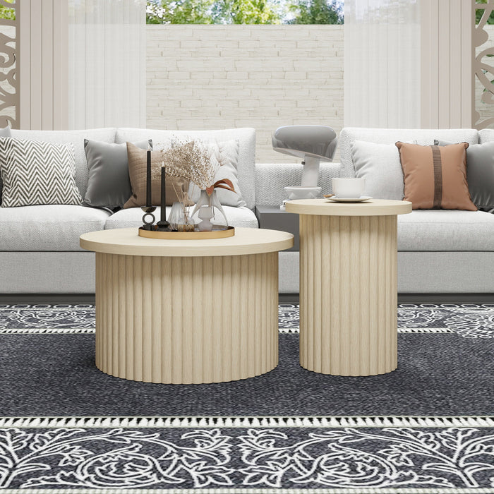 Coffee Table Set, Round 2-Pack Side Table, Natural Wood