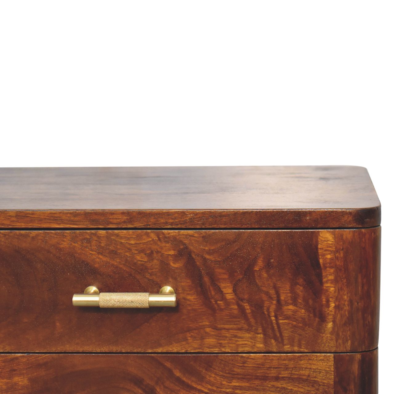 Solid Wood Bedside, T-Bar Nordic 2 Drawers, Dark Brown Chestnut