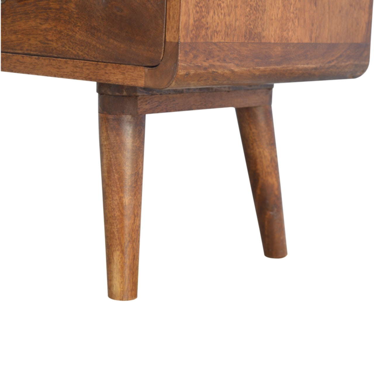 Solid Wood Media Unit, Curved Chestnut 2 Drawers 1 Open Slot, Dark Brown