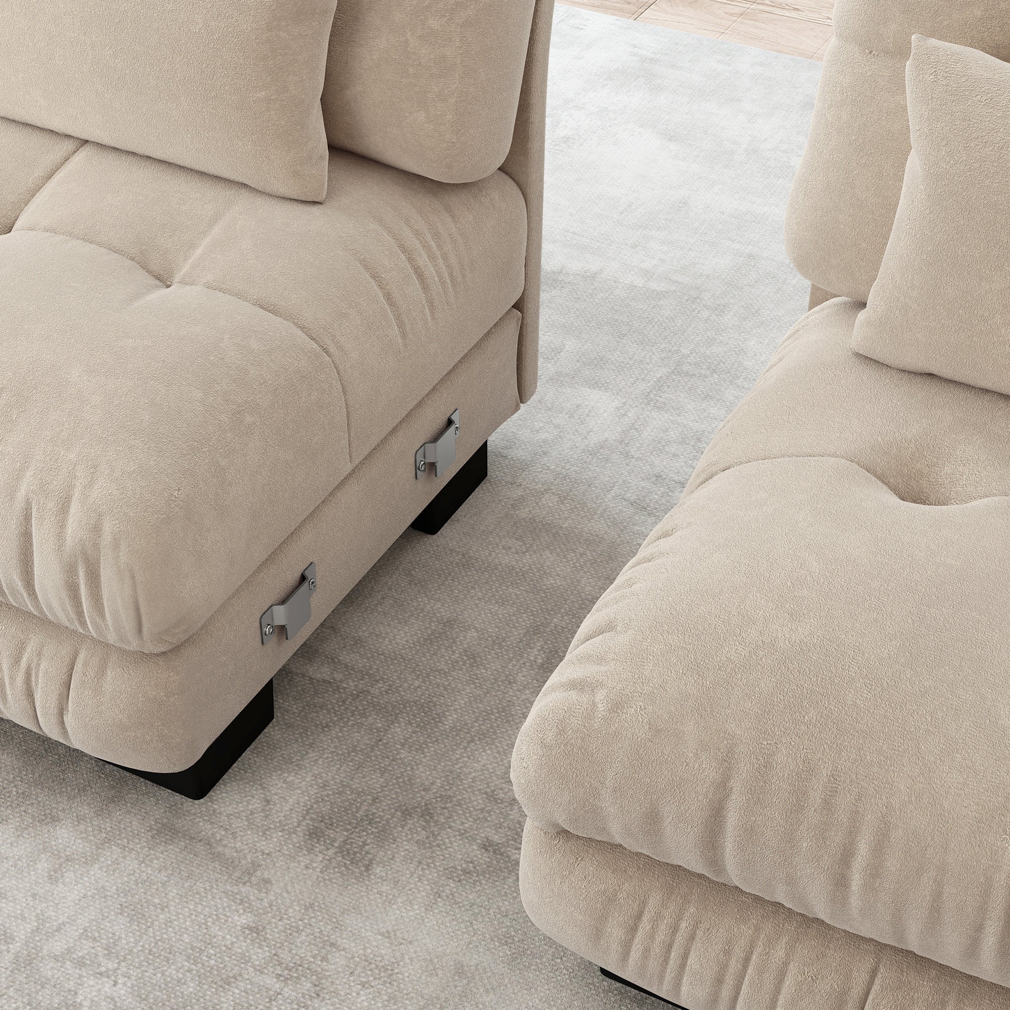 Modular Corner Sofa, U-Shaped 4-Seater with Movable Ottoman, DIY Combination, Chenille Light Brown