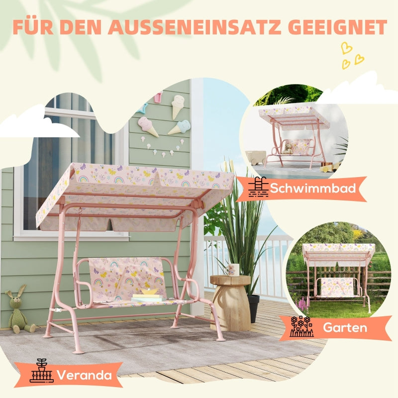 Children's Hollywood Swing with 2-Seater Steel Frame and 60 kg Load Capacity, Pink
