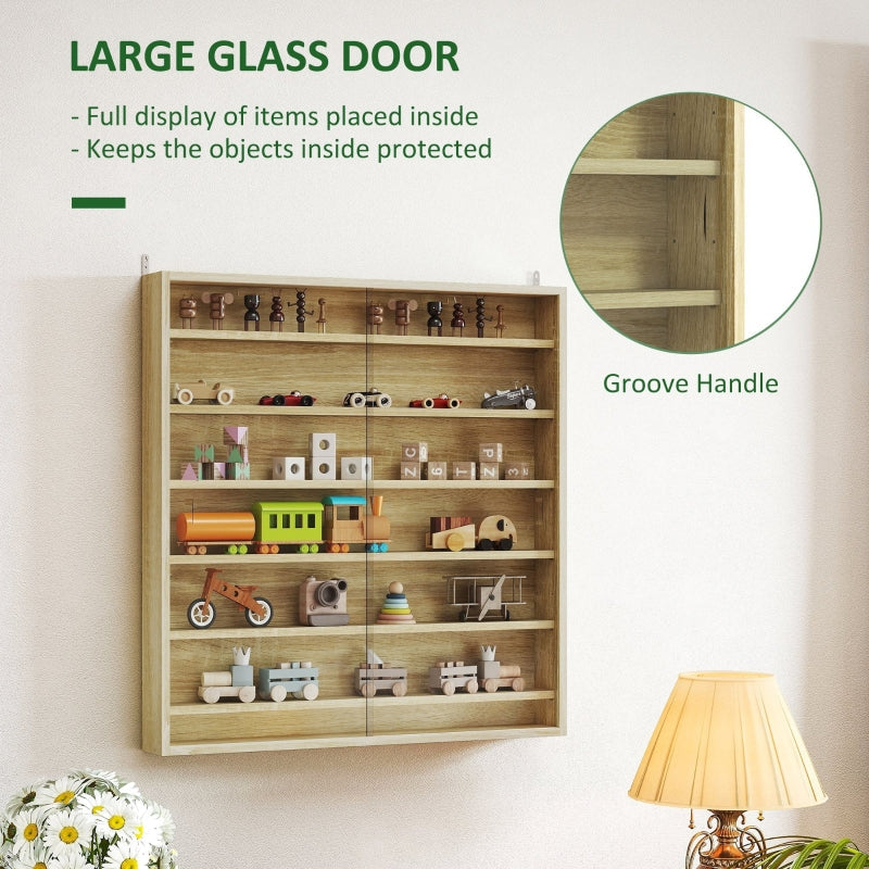 Six Shelf Display Cabinet with Glass Doors, Oak