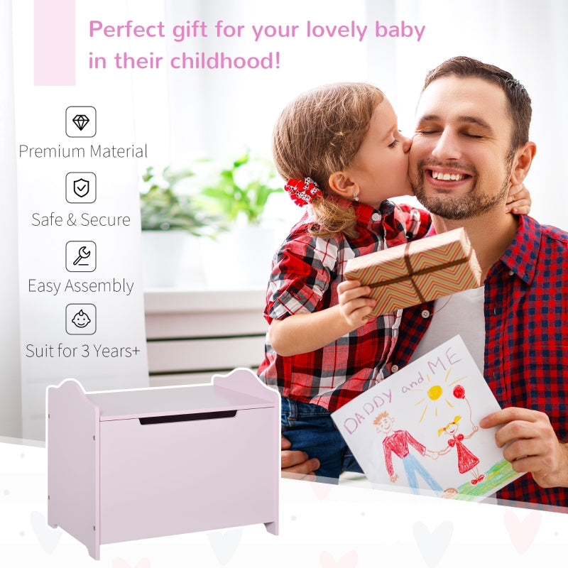 Wooden Kids Toy Box Storage Chest with Safety Hinge, Pink
