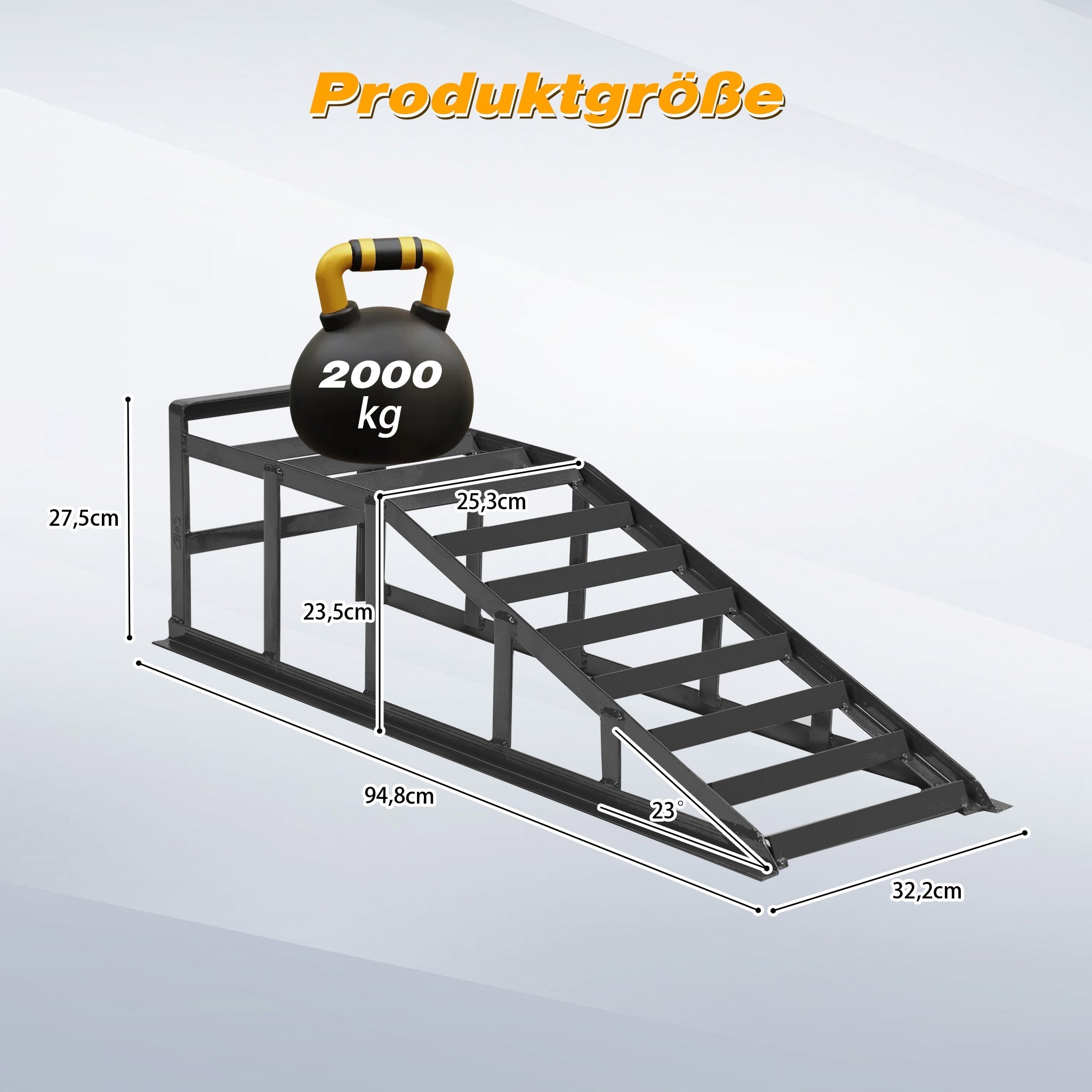 Car Ramps 2000kg Capacity Height-Adjustable Non-Slip Surface Grey