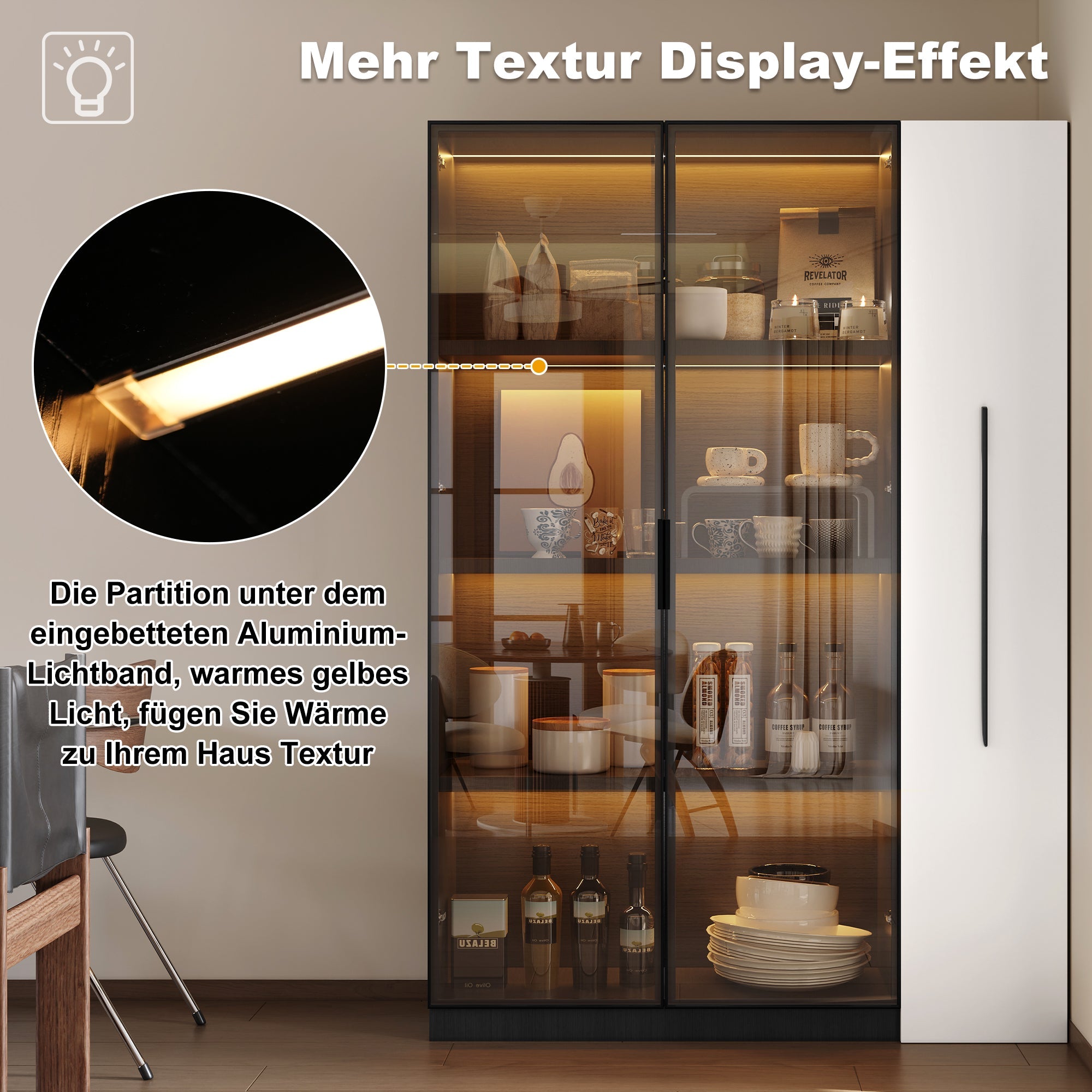 Multifunctional Cabinet 110.5x160cm Display LED Rolling Drawer, White/Black