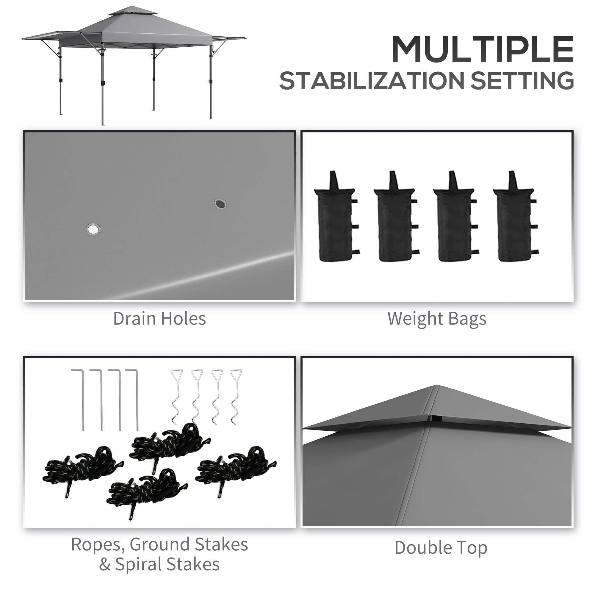 3 x 3 m Pop-Up-Pavillon, höhenverstellbar mit Zubehör – Grau
