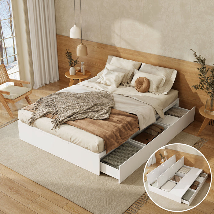 Solid Wood Storage Bed 140x200cm Pallet Drawers - White