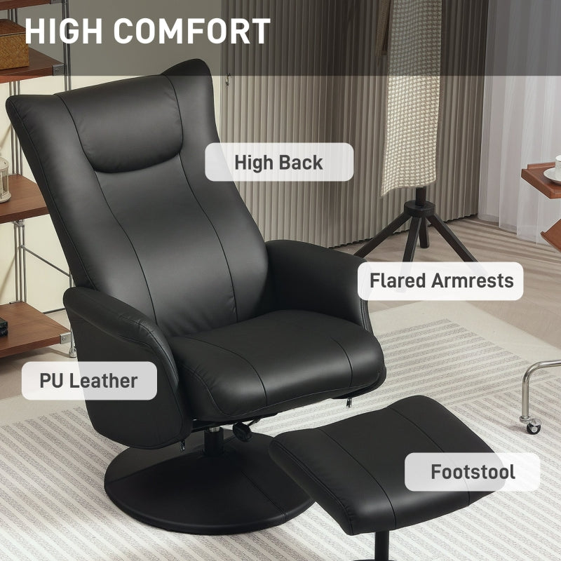 Swivel Recliner Chair with Footstool Adjustable Back, PU Leather Black