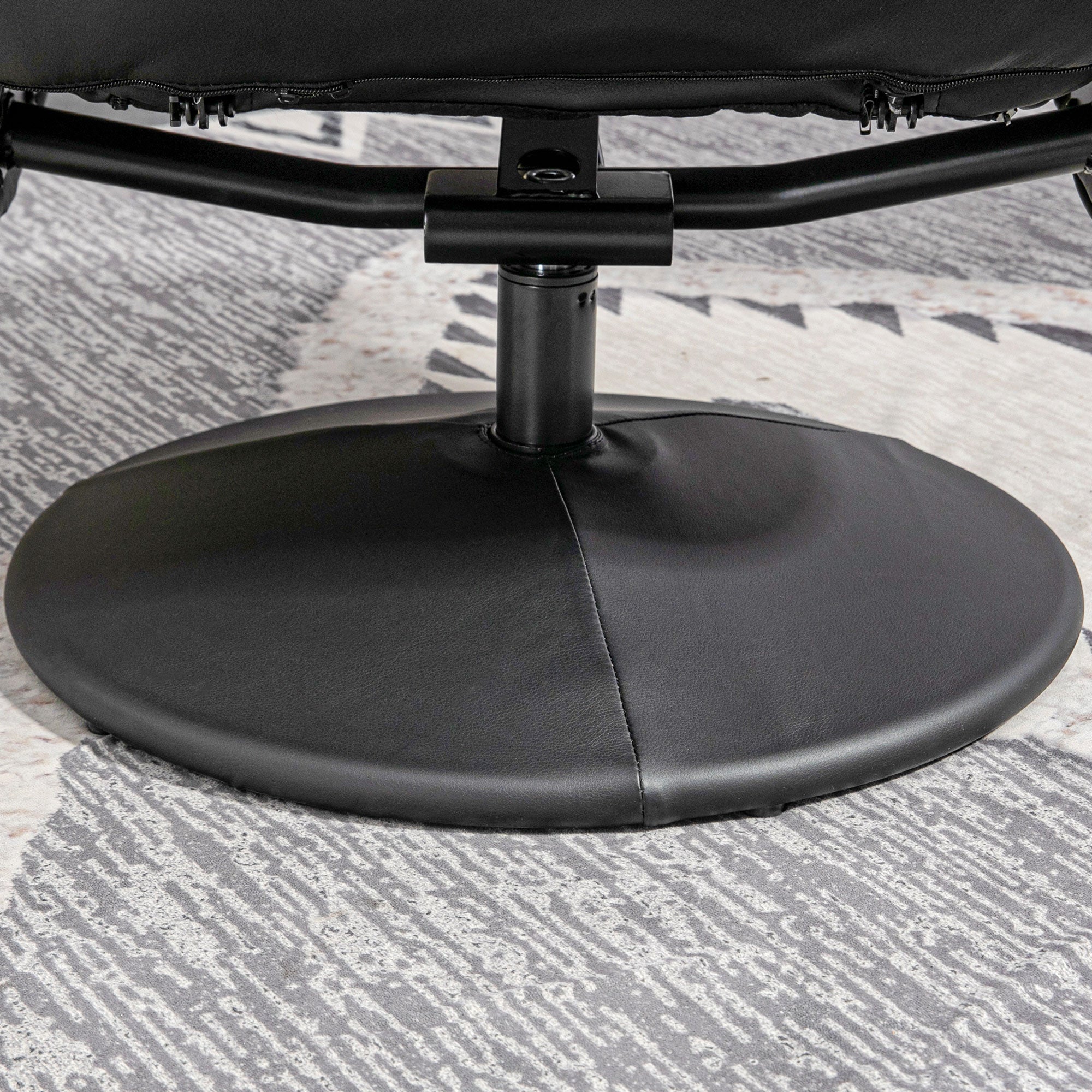 Relaxliegesessel mit Hocker, drehbarer gepolsterter Fernsehsessel, Kunstleder, Schwarz