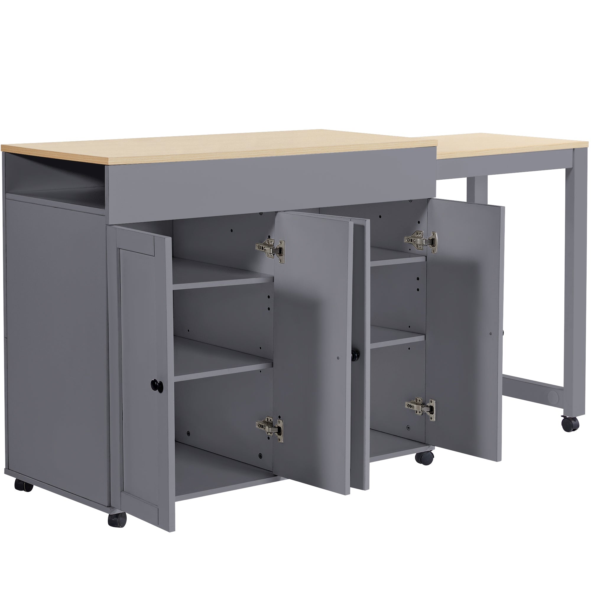 Extendable Bar Table Dining/Bistro with Storage and Shelves Grey