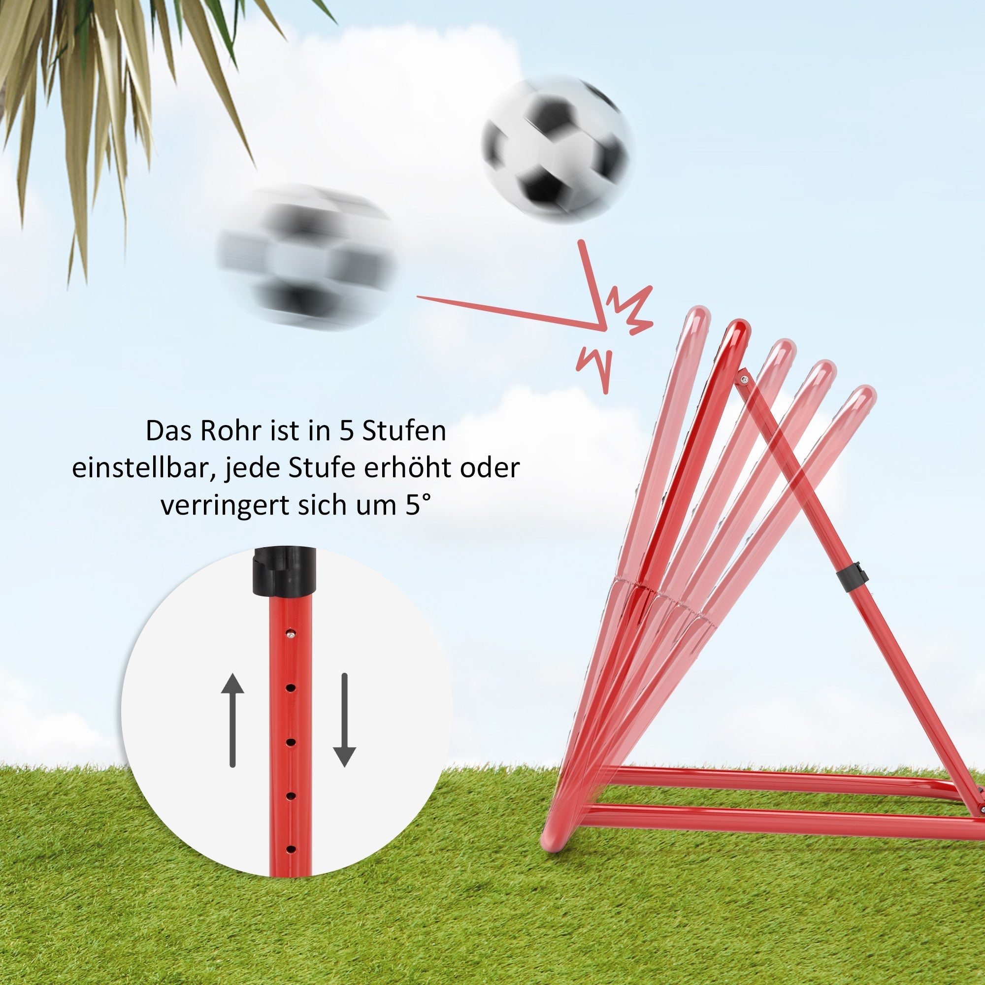 rebounder for soccer, foldable 63 x 63 cm adjustable goal kicker, metal red