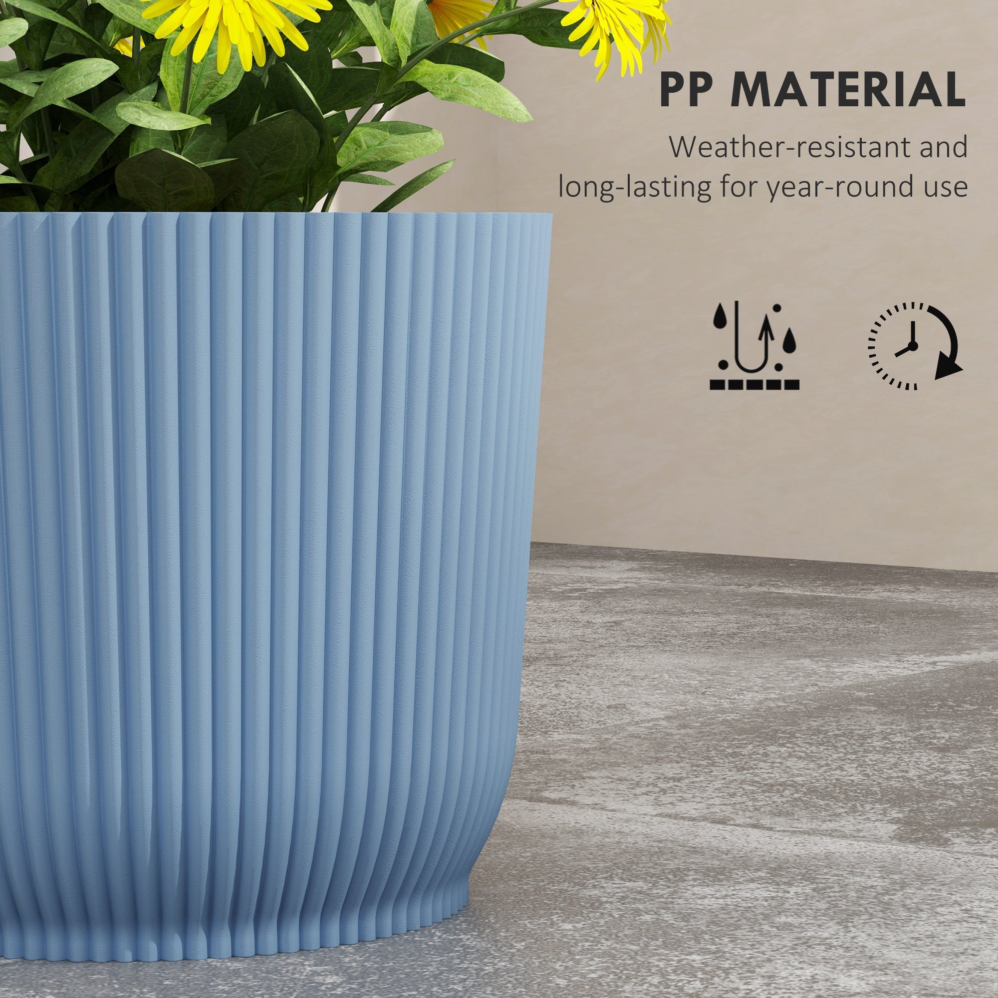 Set of Three Planters, 22cm Diameter, Blue