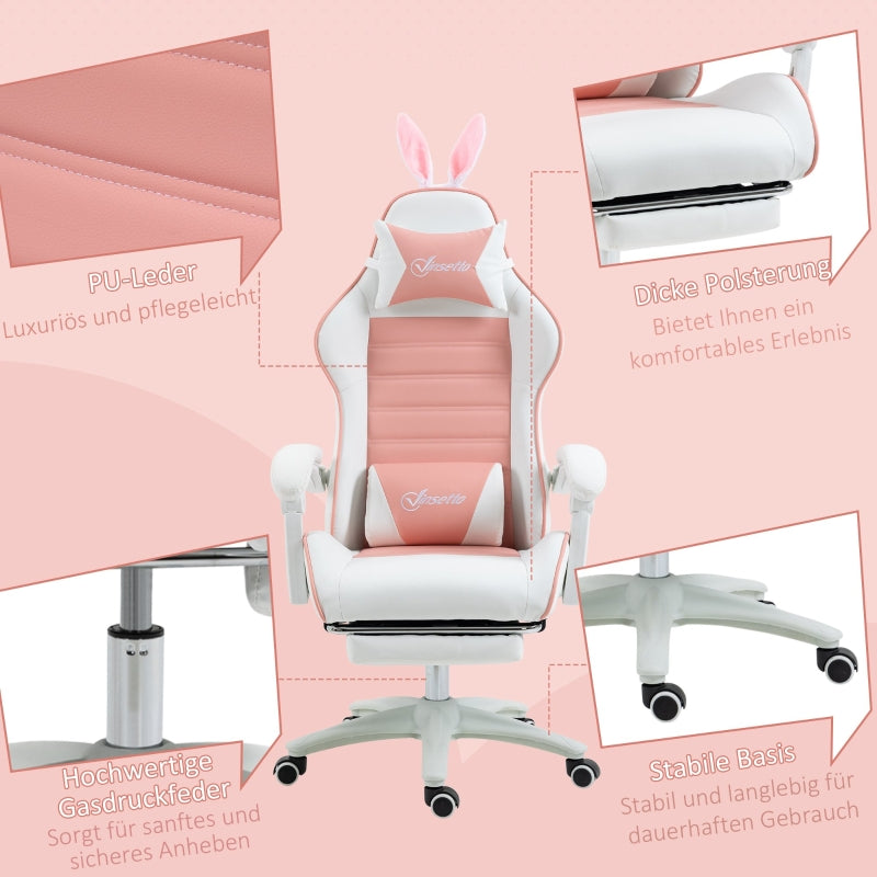 Vinsetto Gaming Chair Ergonomic with Rabbit Ears, Pink