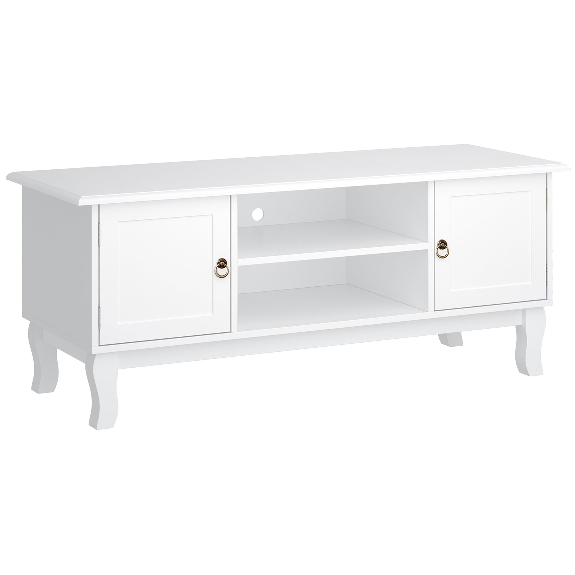 TV Unit 55" Cabinet, 2 Doors Open Storage Cable Management, White