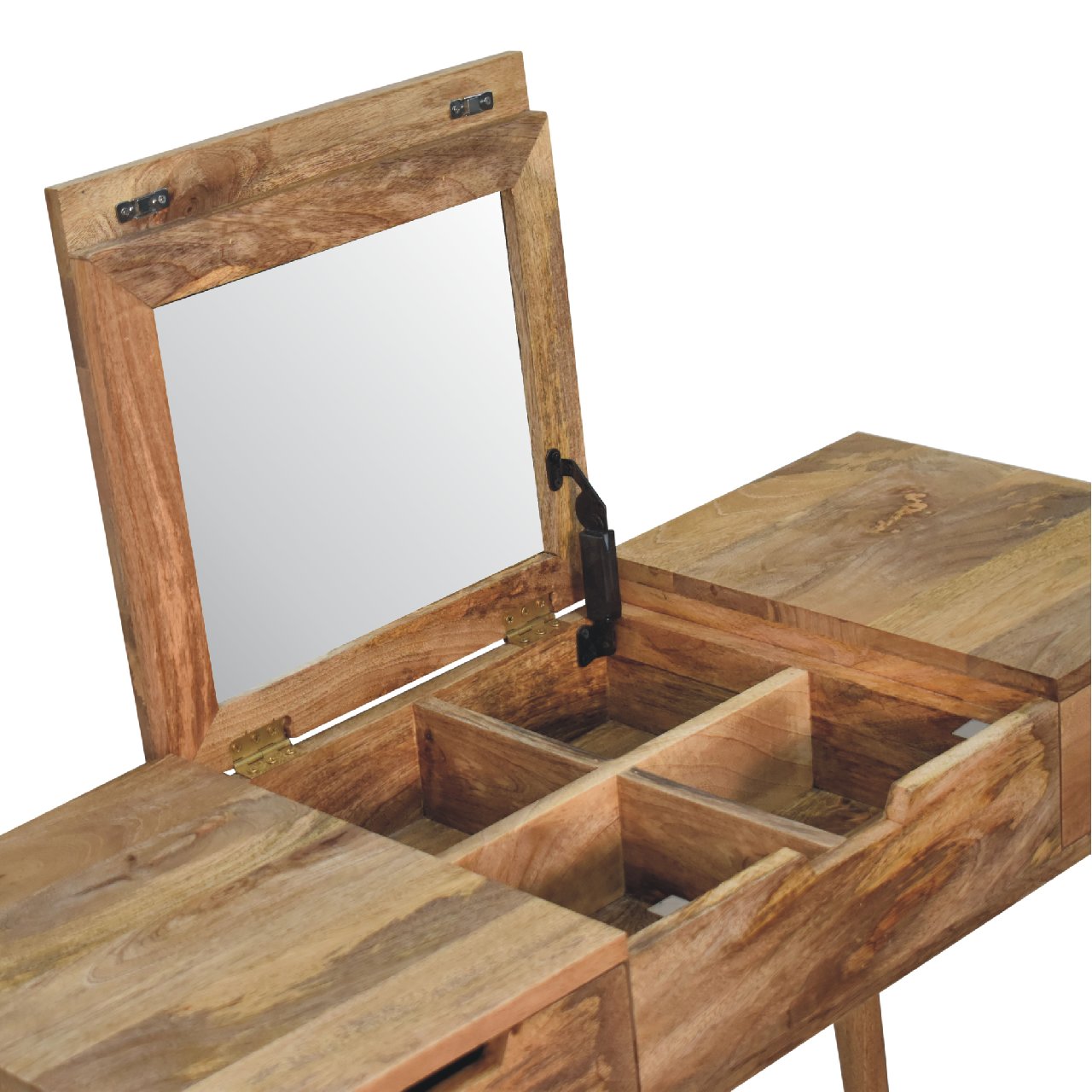 Dressing Table, 2 Drawers 4 Storage Mirror, Solid Wood Brown