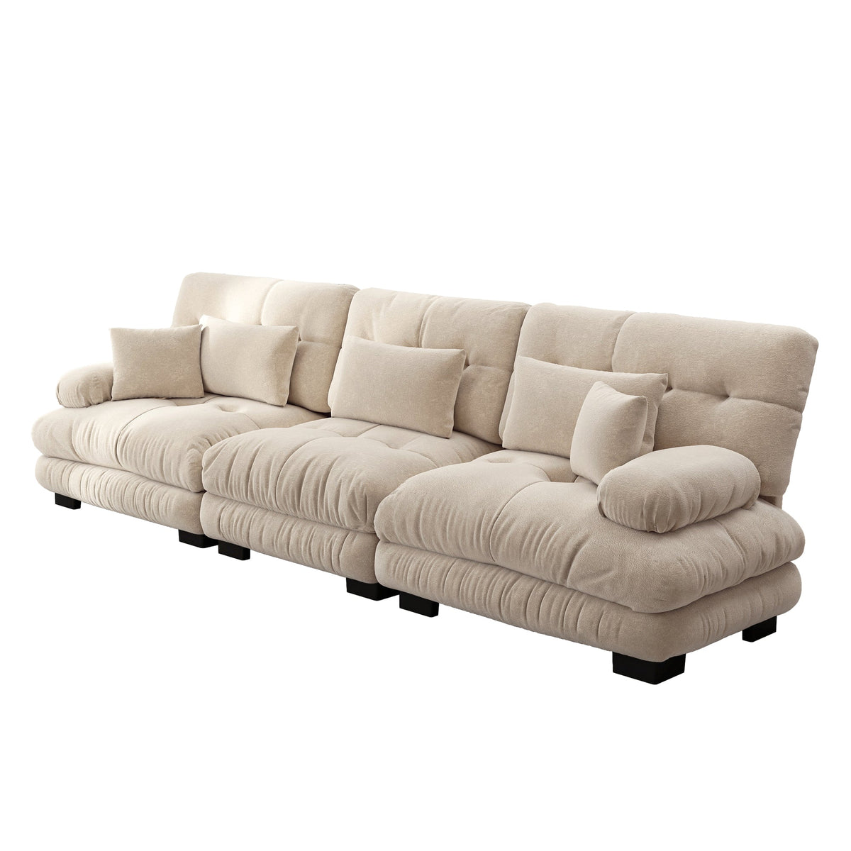 Modular Corner Sleeper Sofa 3-Seater Deep Seat Chenille Light Brown