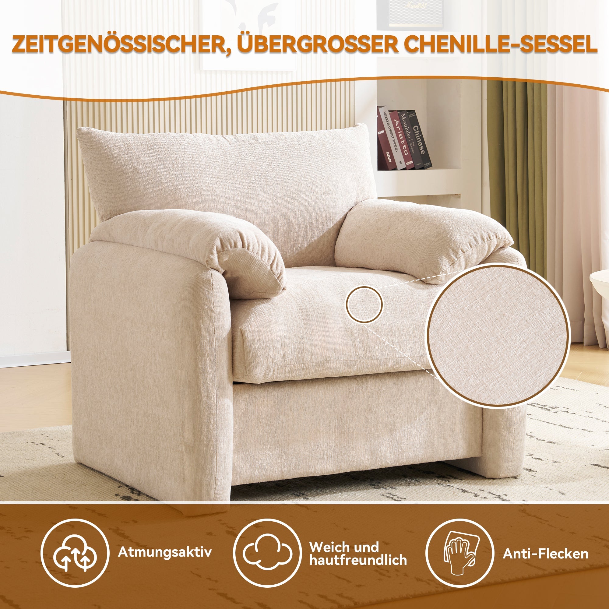 Modern design oversized armchair, decorative single sofa leisure chair, chenille fabric - Clearance