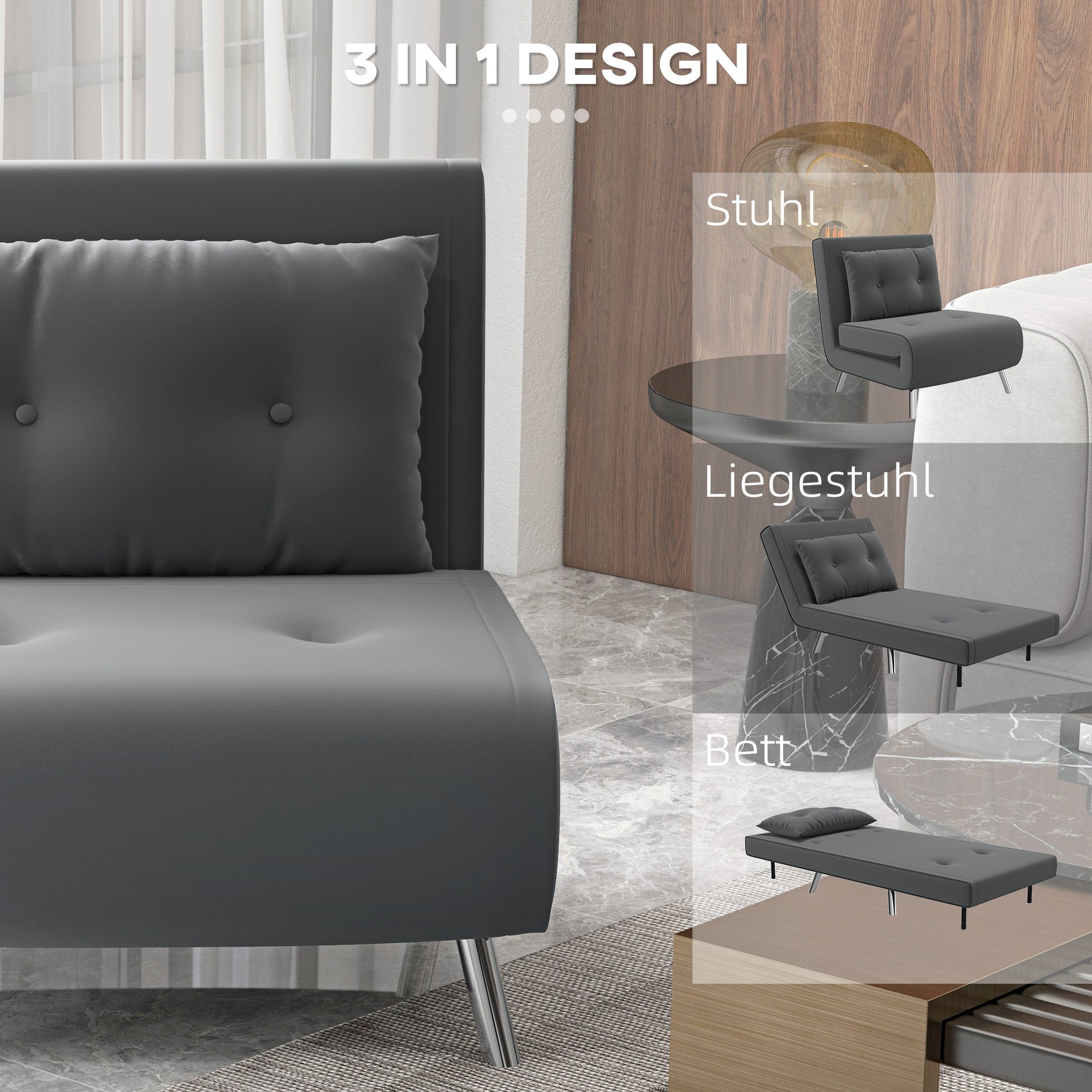 Sleeper Chair, Folding Bed Single Sofa with Cushions, Dark Grey Fabric