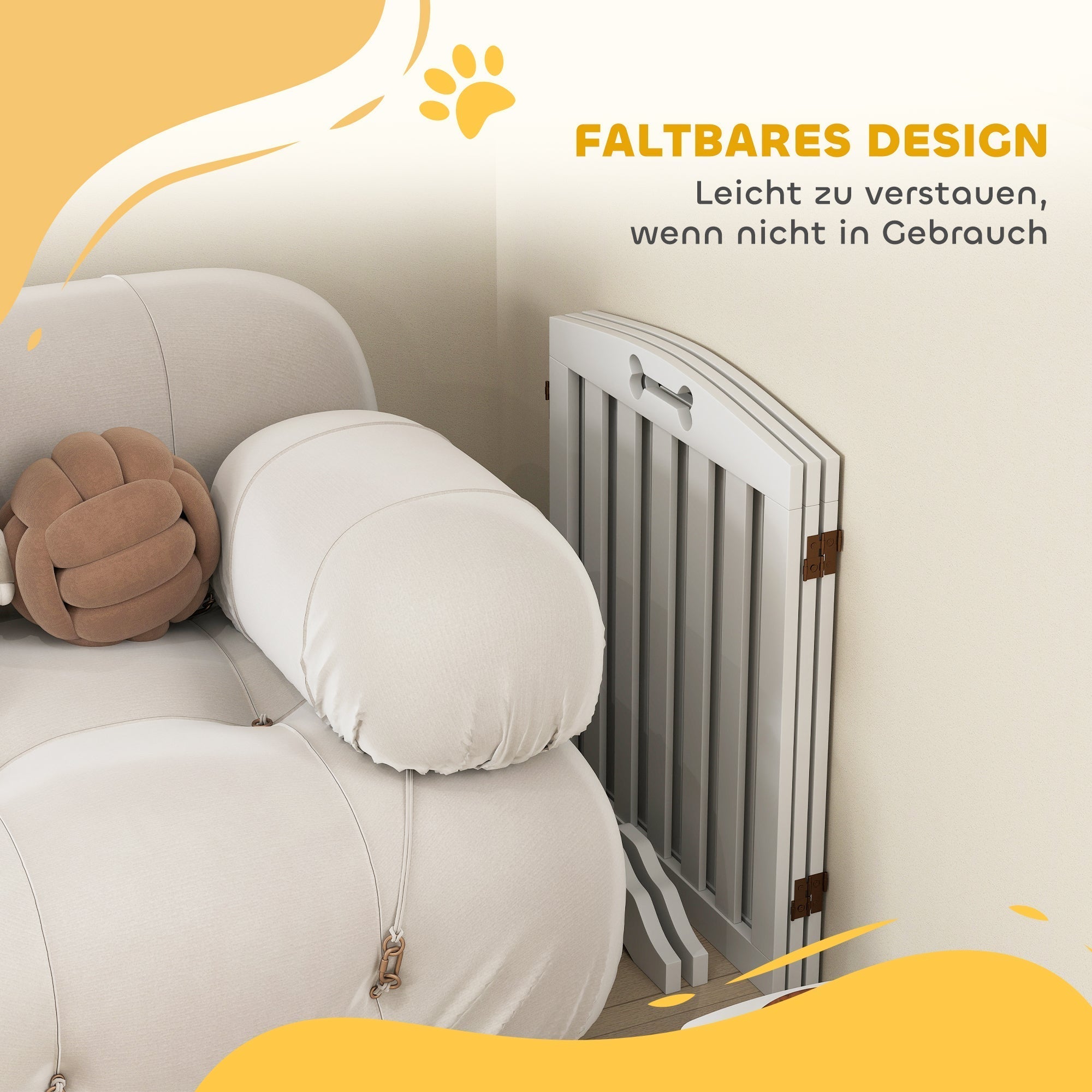 Dog Gate 3-Piece Set Foldable Freestanding 155x61cm, White