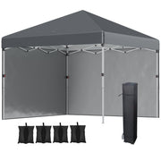 Folding Pavilion 2.97x2.97m with Sidewalls, UV Protection, Sandbag - Dark Grey Steel