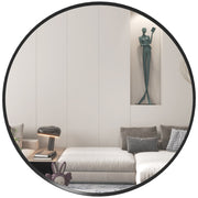 Decorative Wall Mirror 61cm Round Modern for Bedroom Living Room Bathroom, Black
