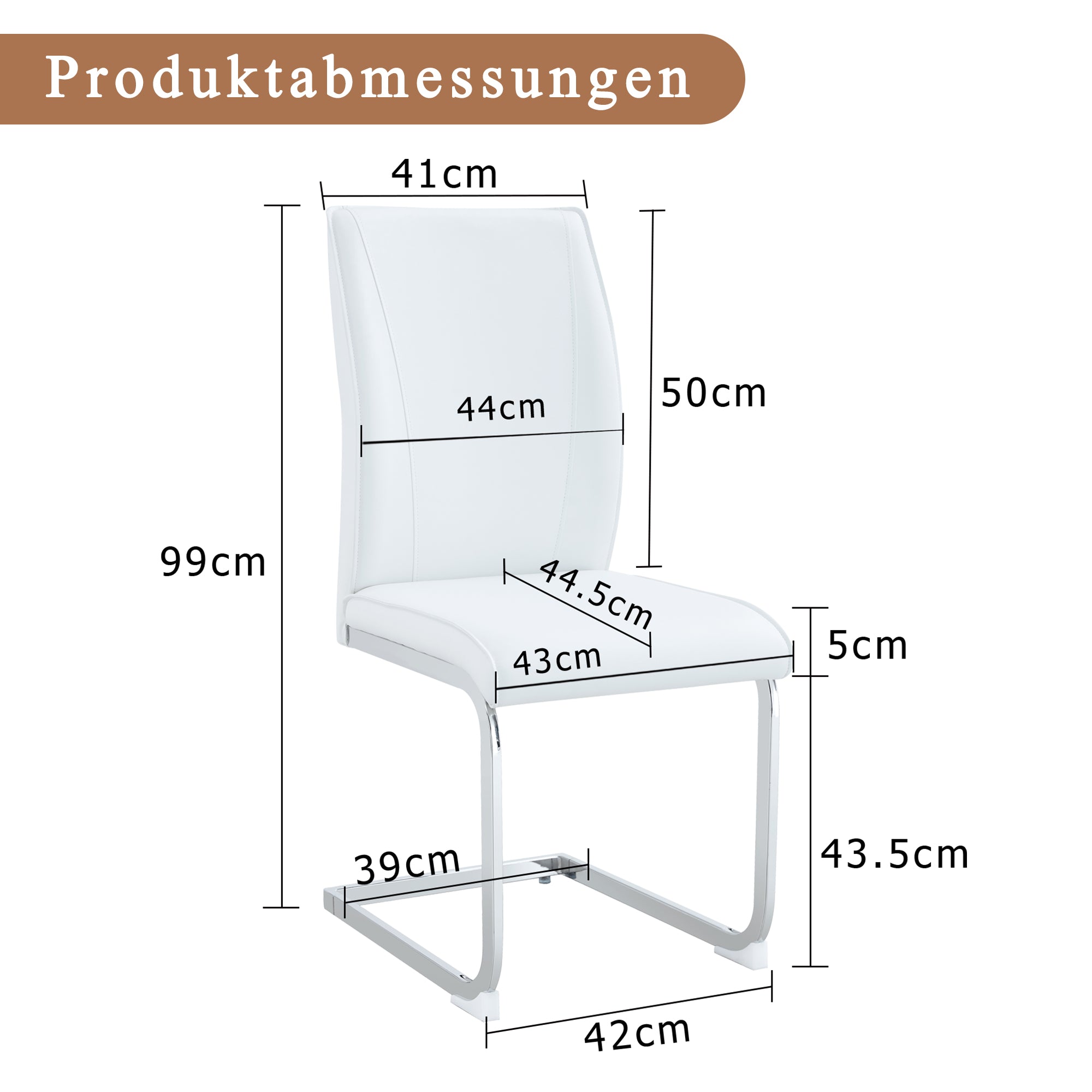 Chairs Set of 2 Elegant Modern PU Comfort Cushion Silver Metal Legs - White