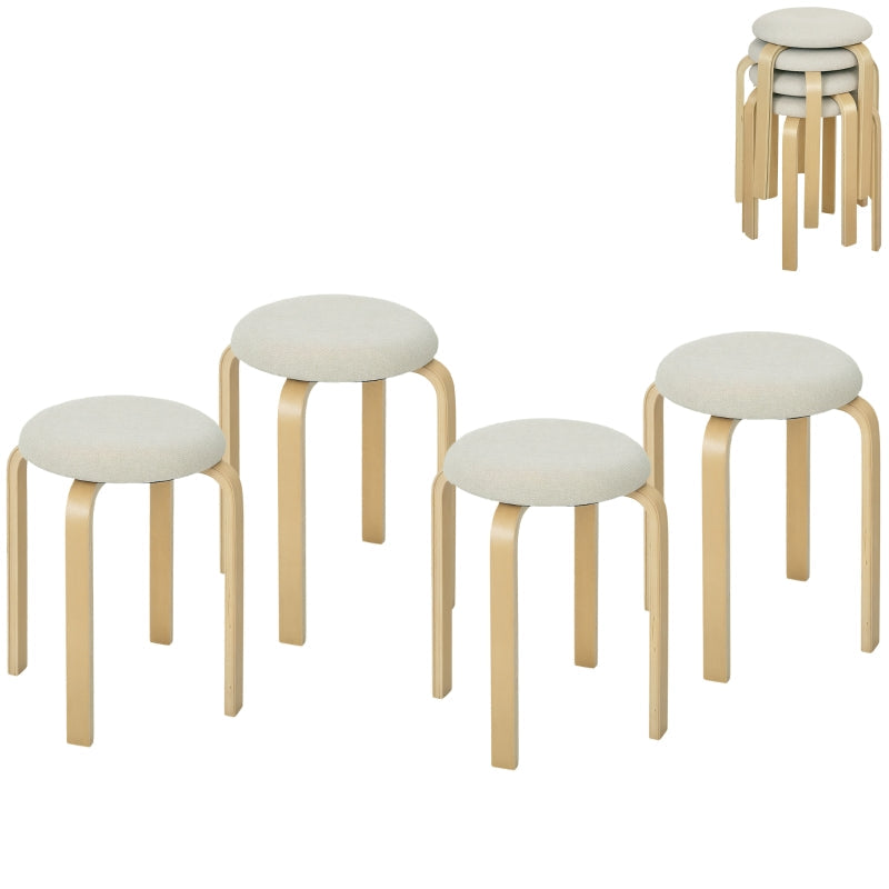 Dining Room Stools, Stackable Round Stools, Linen Look, Cream White