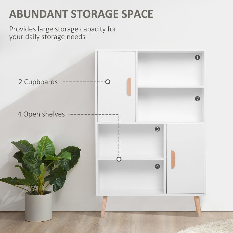Sideboard Bookshelf Storage Cabinet w/ Adjustable Shelves, Wooden Leg, Two Doors, White
