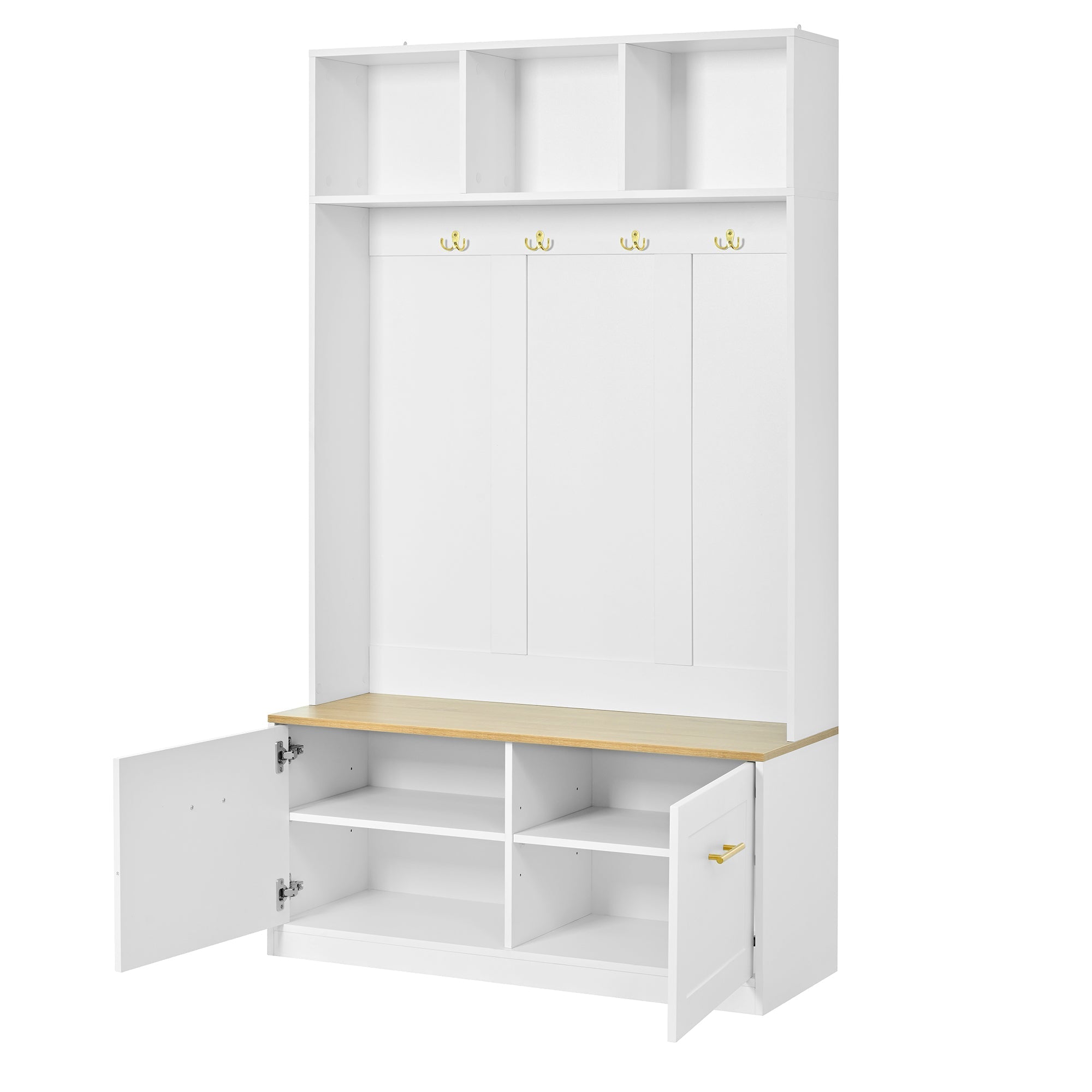 Wardrobe Set Compact Hallway Bench 2 Doors 4 Hooks natural & white