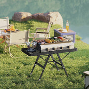 Camping Table, Adjustable Folding Metal Grid Aluminum, Black