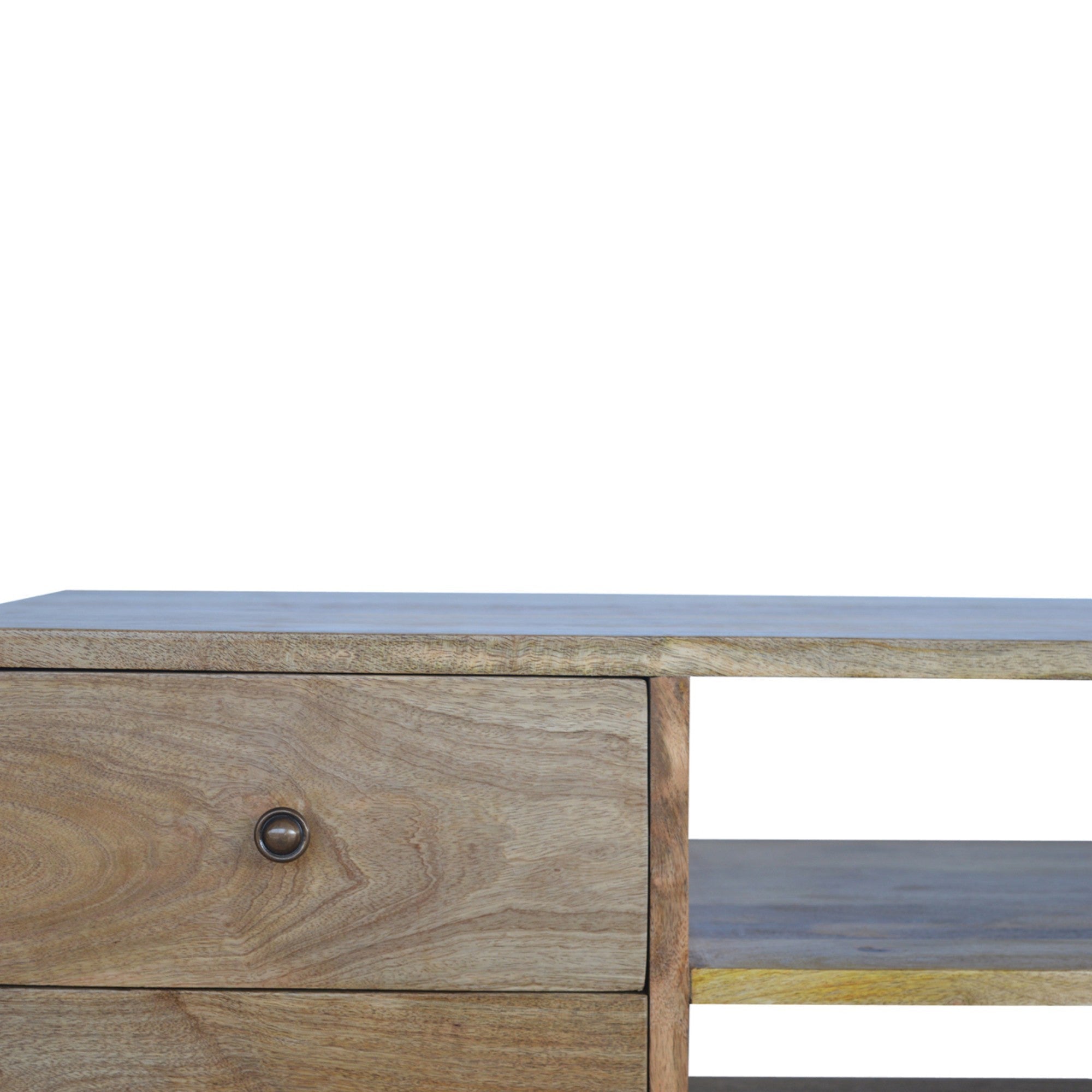 Solid Wood Nordic Entertainment Unit, 4 Drawers 2 Open Slots, Beige