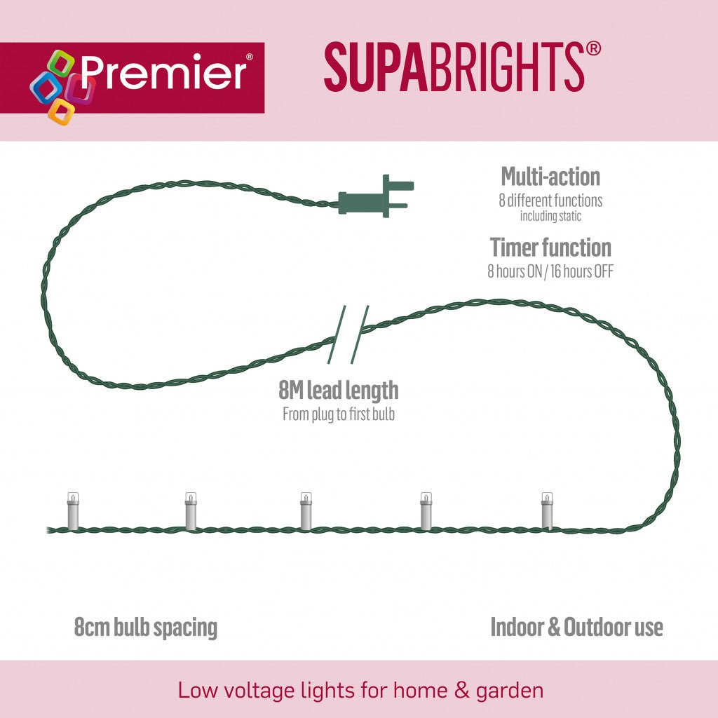 80 Multi Action LED Supabrights Christmas Lights with Timer - Rainbow - Rathwood Store