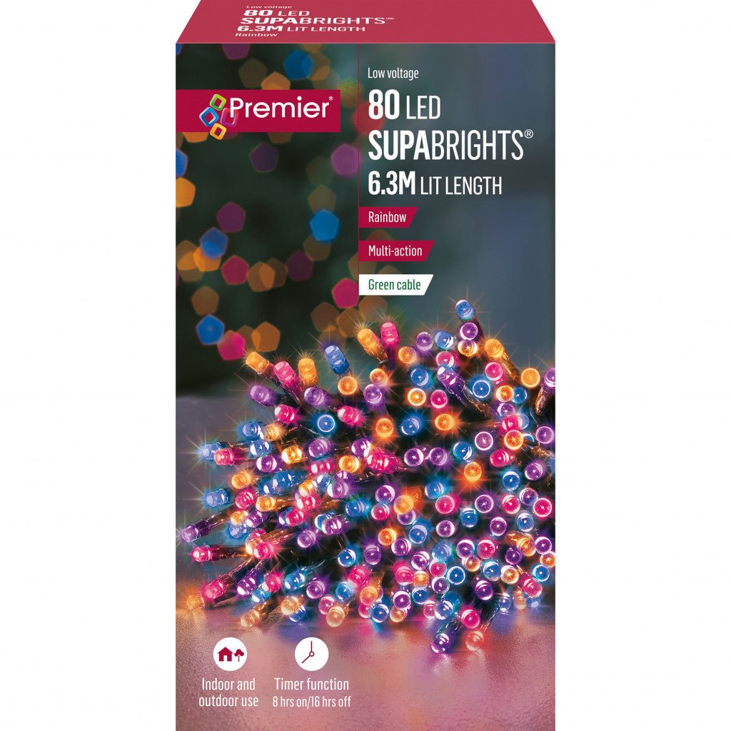 80 Multi Action LED Supabrights Christmas Lights with Timer - Rainbow - Rathwood Store