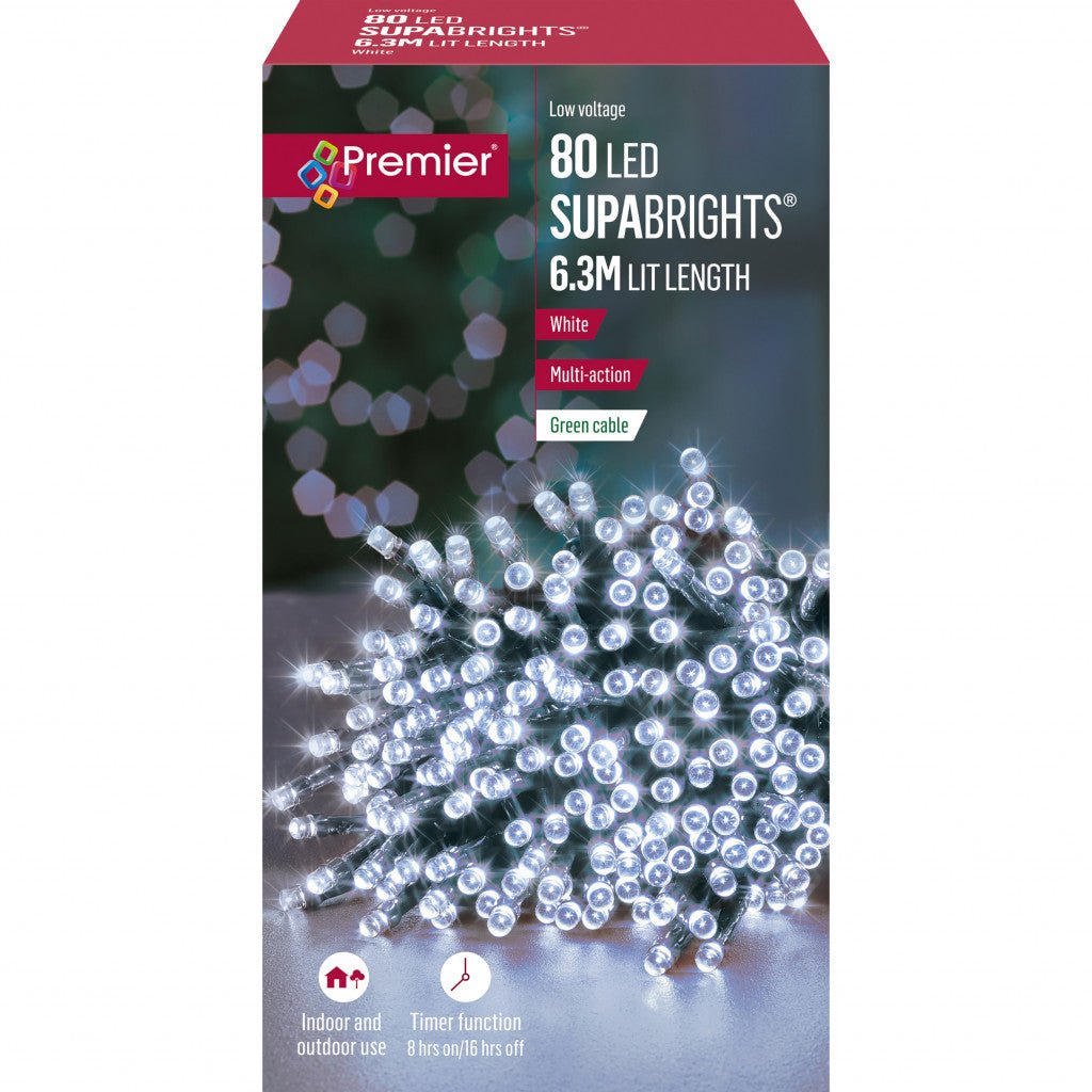 80 Multi Action LED Supabrights Christmas Lights with Timer - White - Rathwood Store