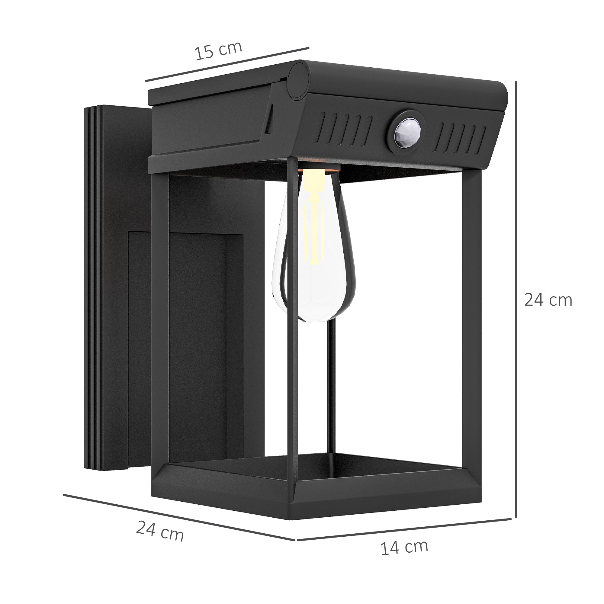 Solar Wall Light LED Outdoor, Warm White, Adjustable with Light Sensor IP44, Black