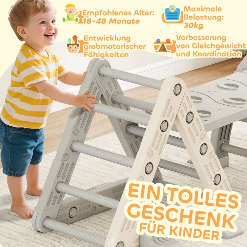 Indoor Climbing Frame 5-in-1 Triangle with Slide and Arch, Grey and White