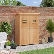 Wooden Garden Shed Tool Storage Cabinet Double Door Organizer, Natural