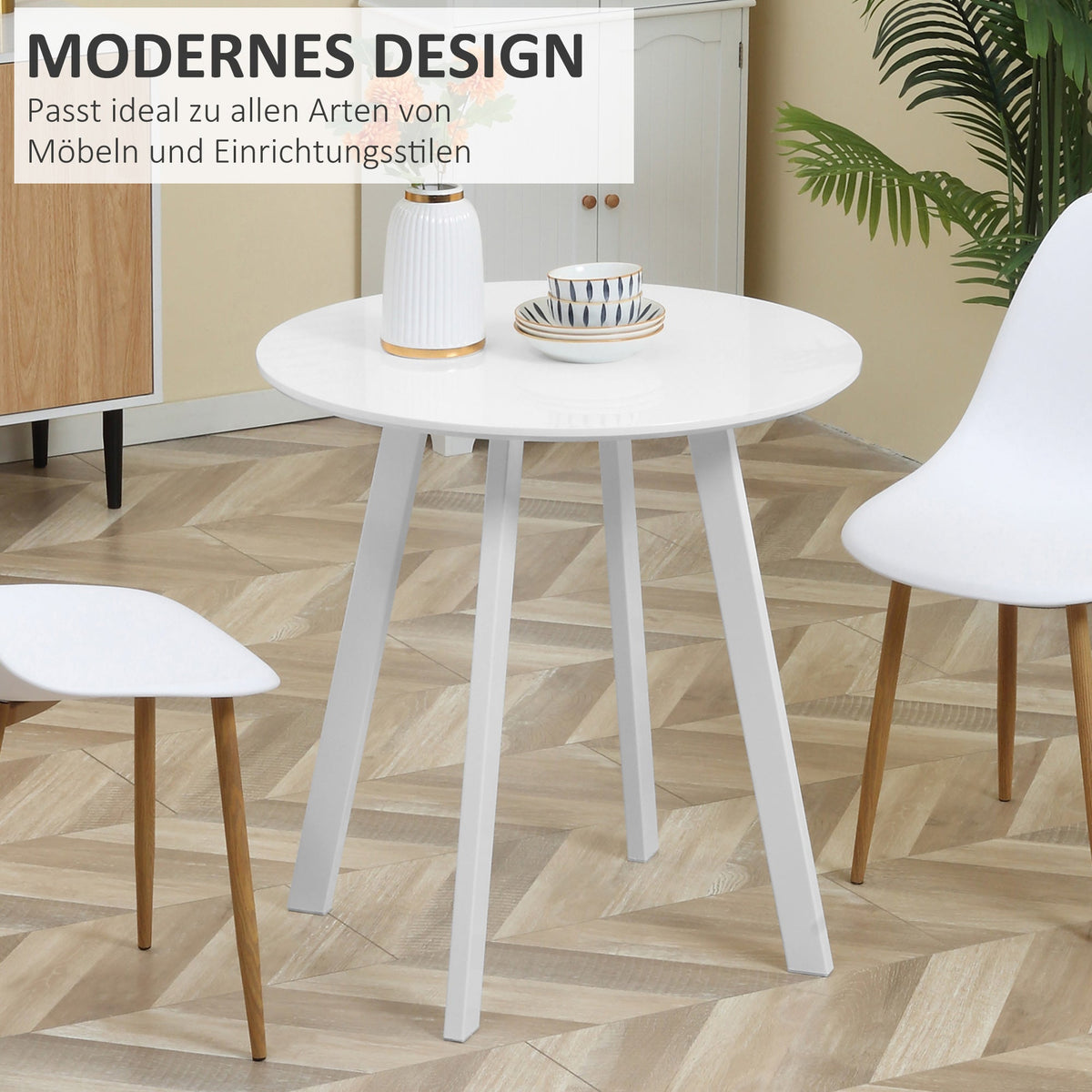 Dining Table Round Kitchen Side Room Angled Legs White 72x72x75cm