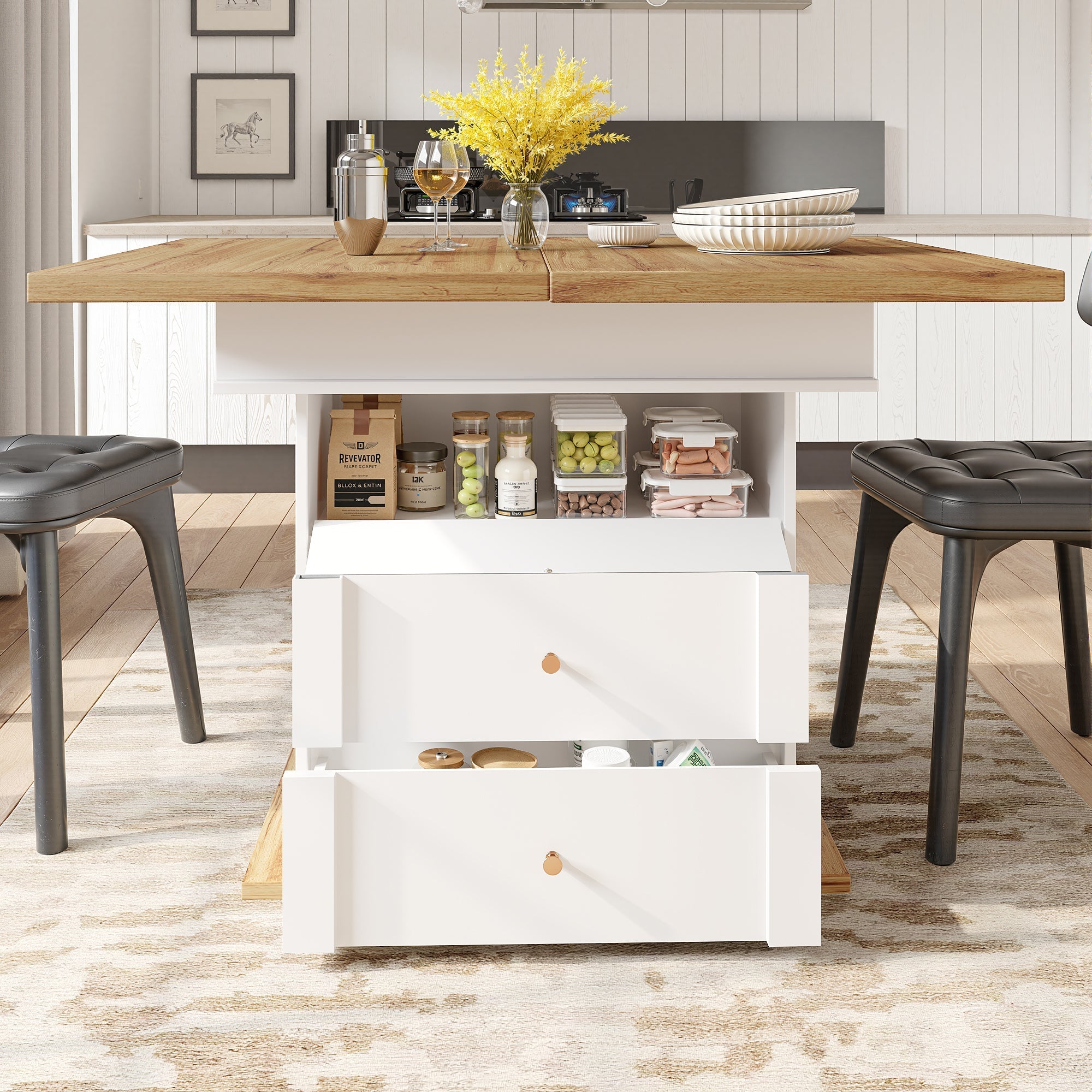 Telescopic Dining Table, Extendable for 4-6 People, White