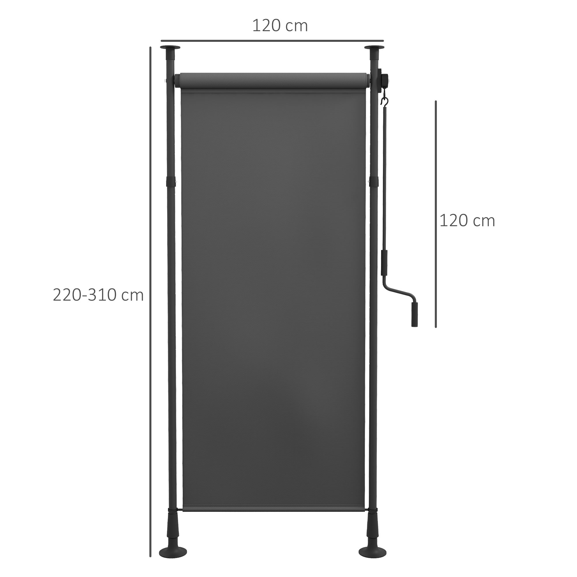 Vertical Awning Sunshade Balcony Blind 120x220-310cm Weatherproof Crank, Dark Grey Polyester