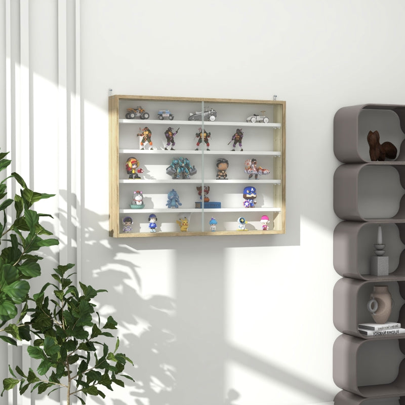 5-Tier Wall Display Cabinet with 4 Adjustable Shelves and Glass Doors, Natural