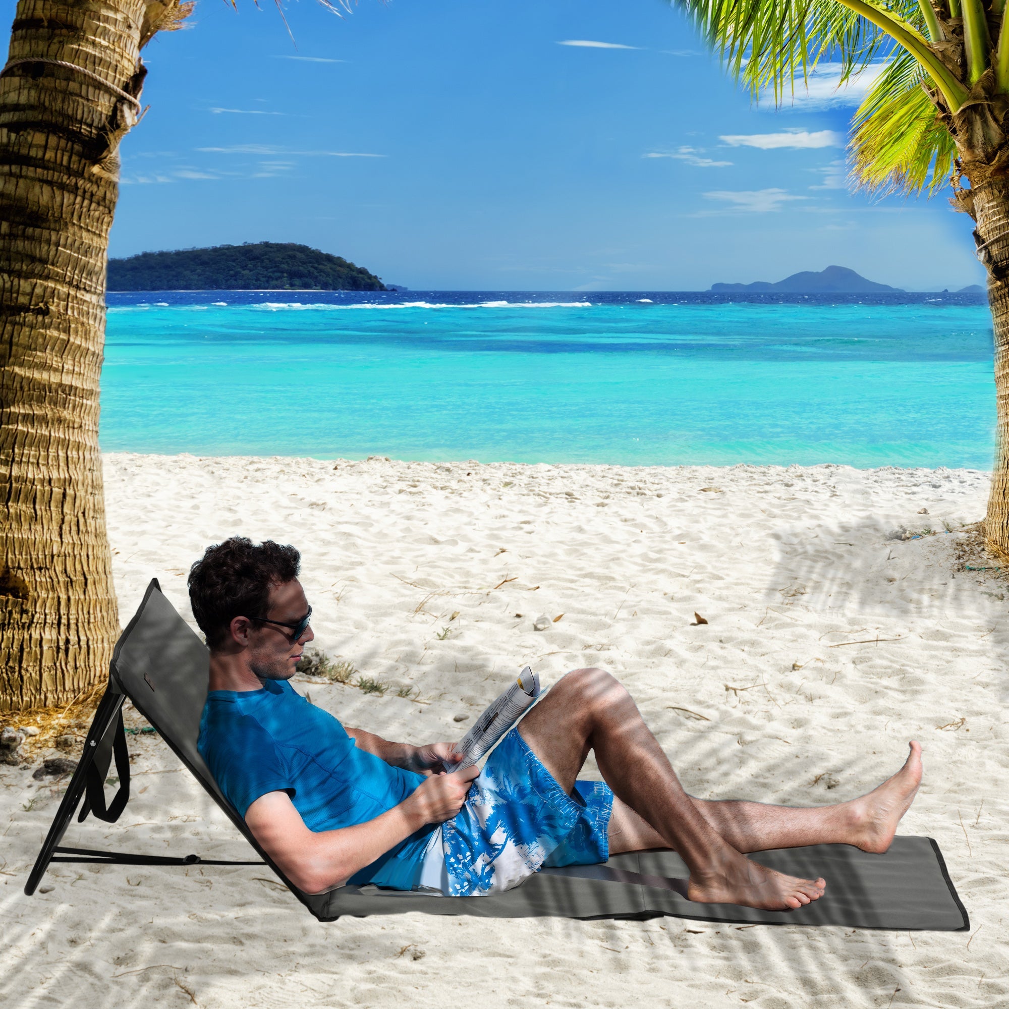 Beach Mats (Set of 2) Foldable Adjustable Loungers with Bag, Oxford Fabric, Grey