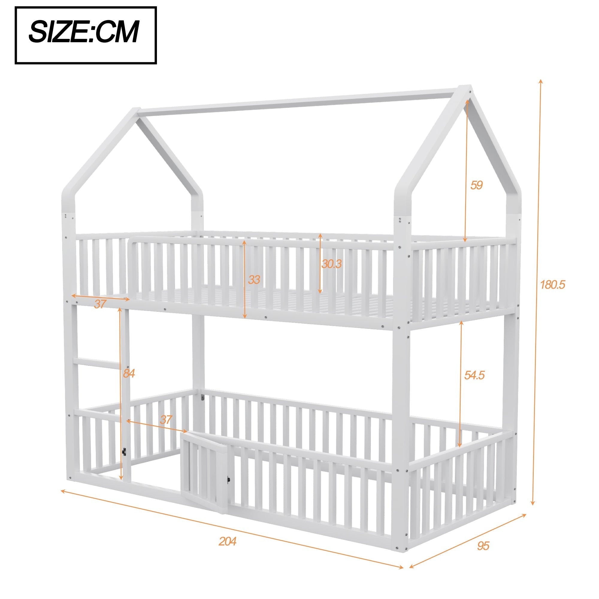Children's Bunk Bed 90*200, Loft Design with Stairs, White Metal