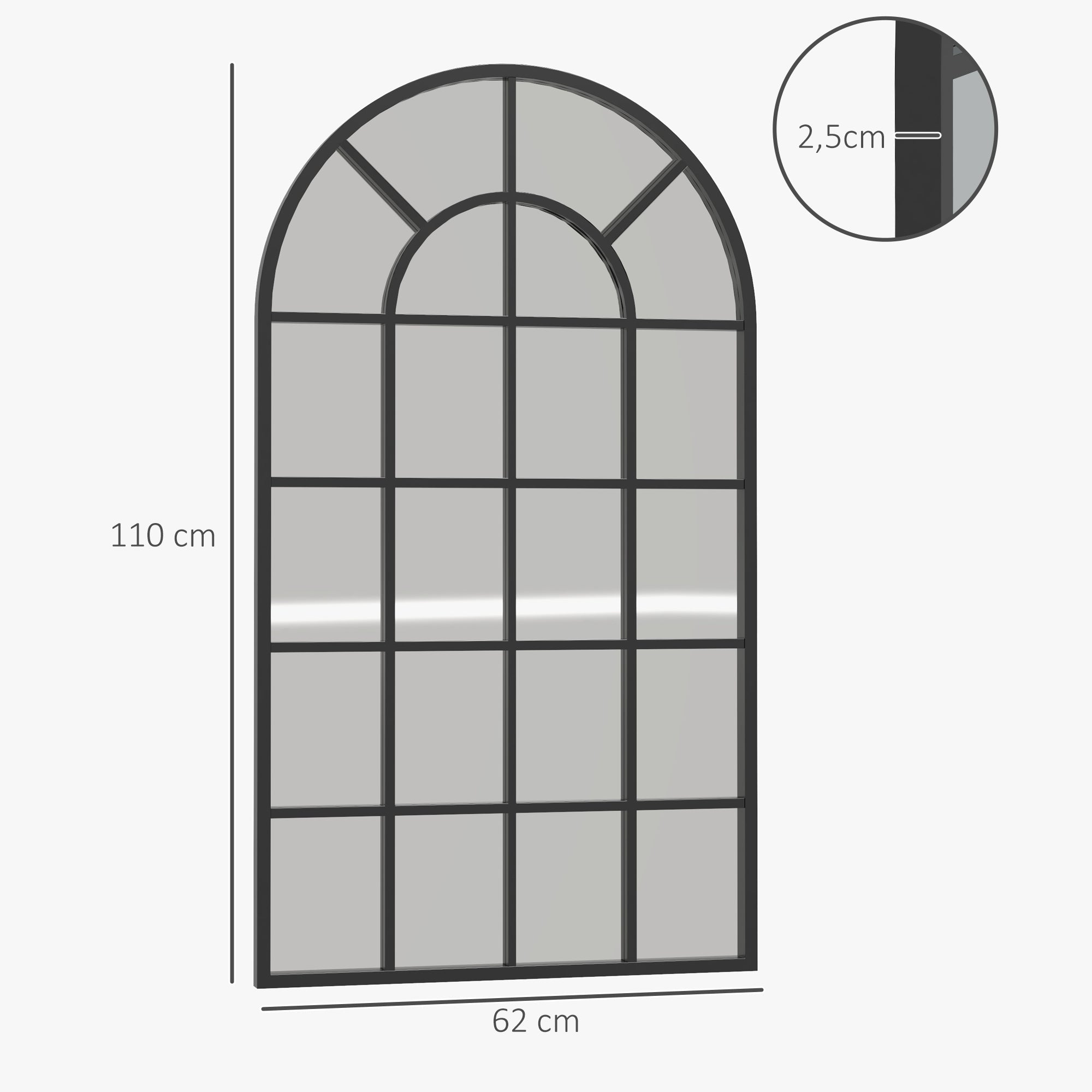 Wall Mirror, Wardrobe Hallway Living Room Bedroom, 110 x 62cm, Metal Frame, Black