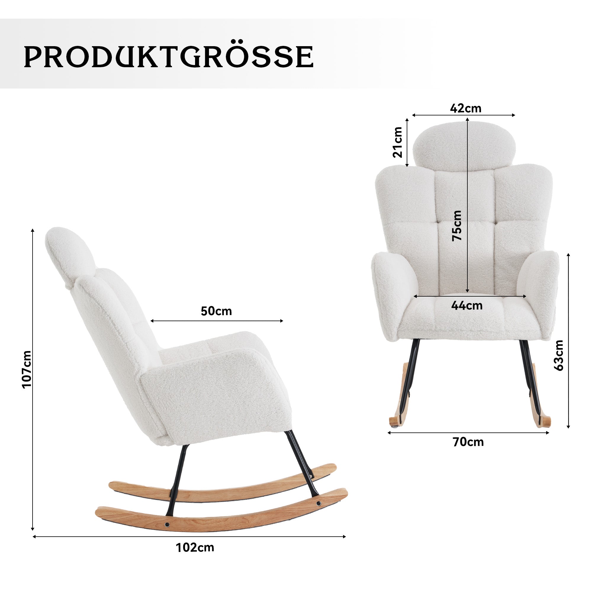 055 Rocking Chair, Tufted Upholstered Seat, White