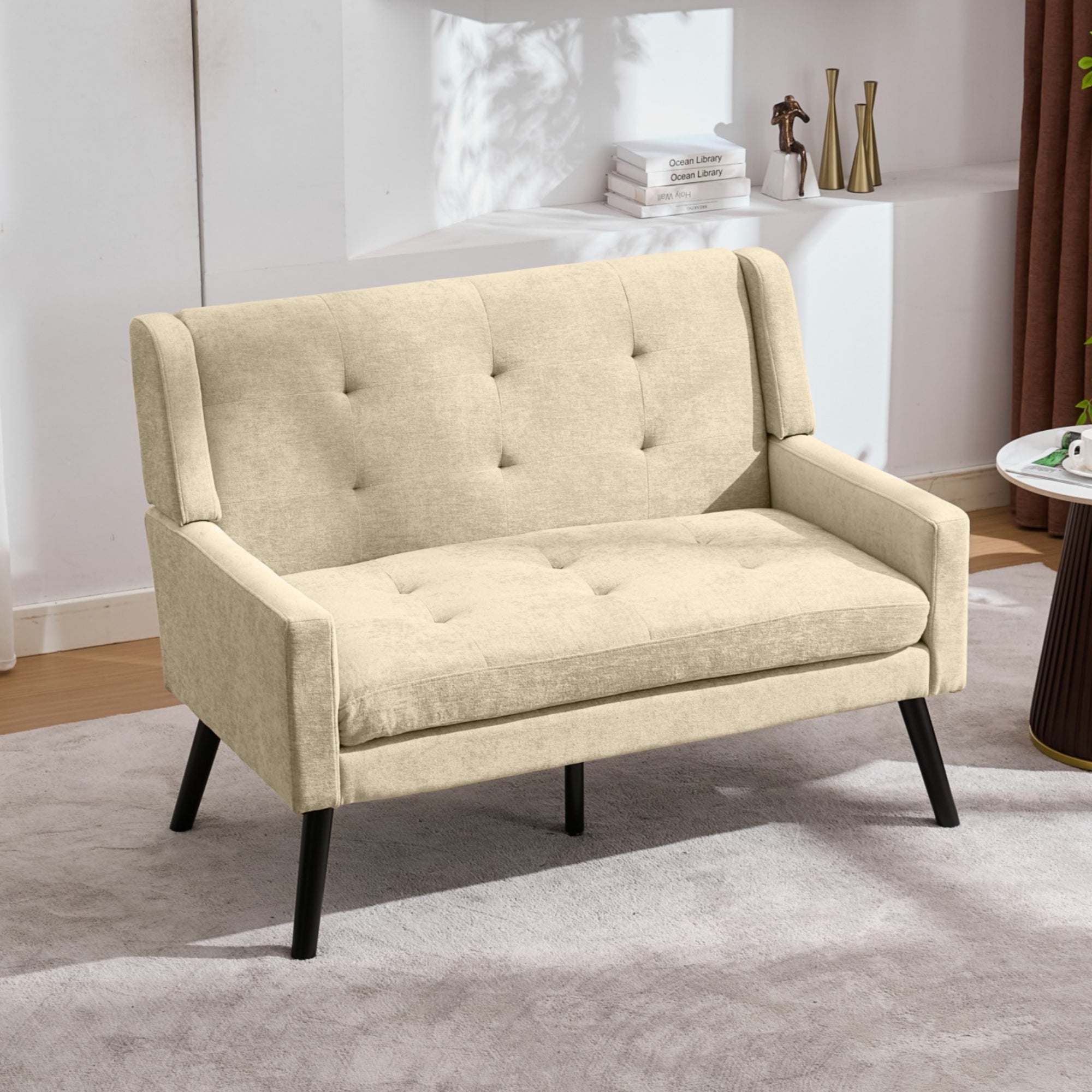 Premium 2-Seater Bench Button-Upholstered Accent Chair Solid Wood Linen