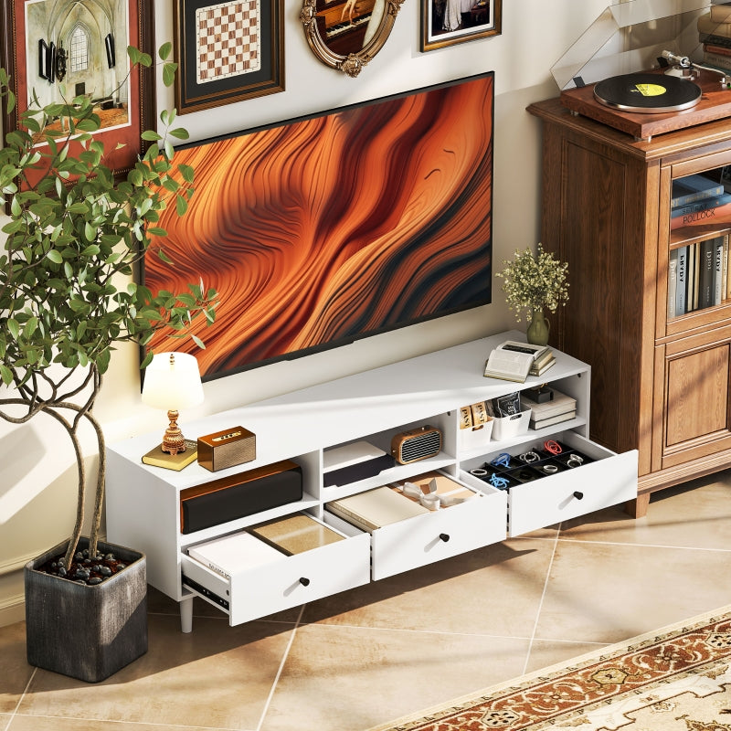 TV Cabinet with Drawers, 3 Open Compartments, Cable Management, White