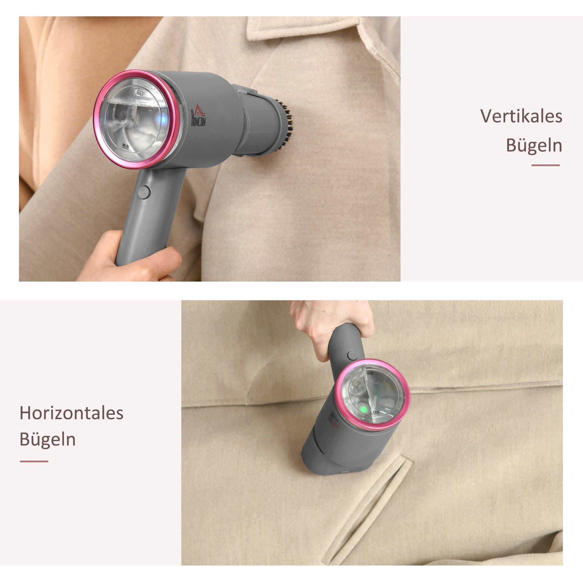 Steamer Steam Brush, Foldable 1520W, Grey Pink