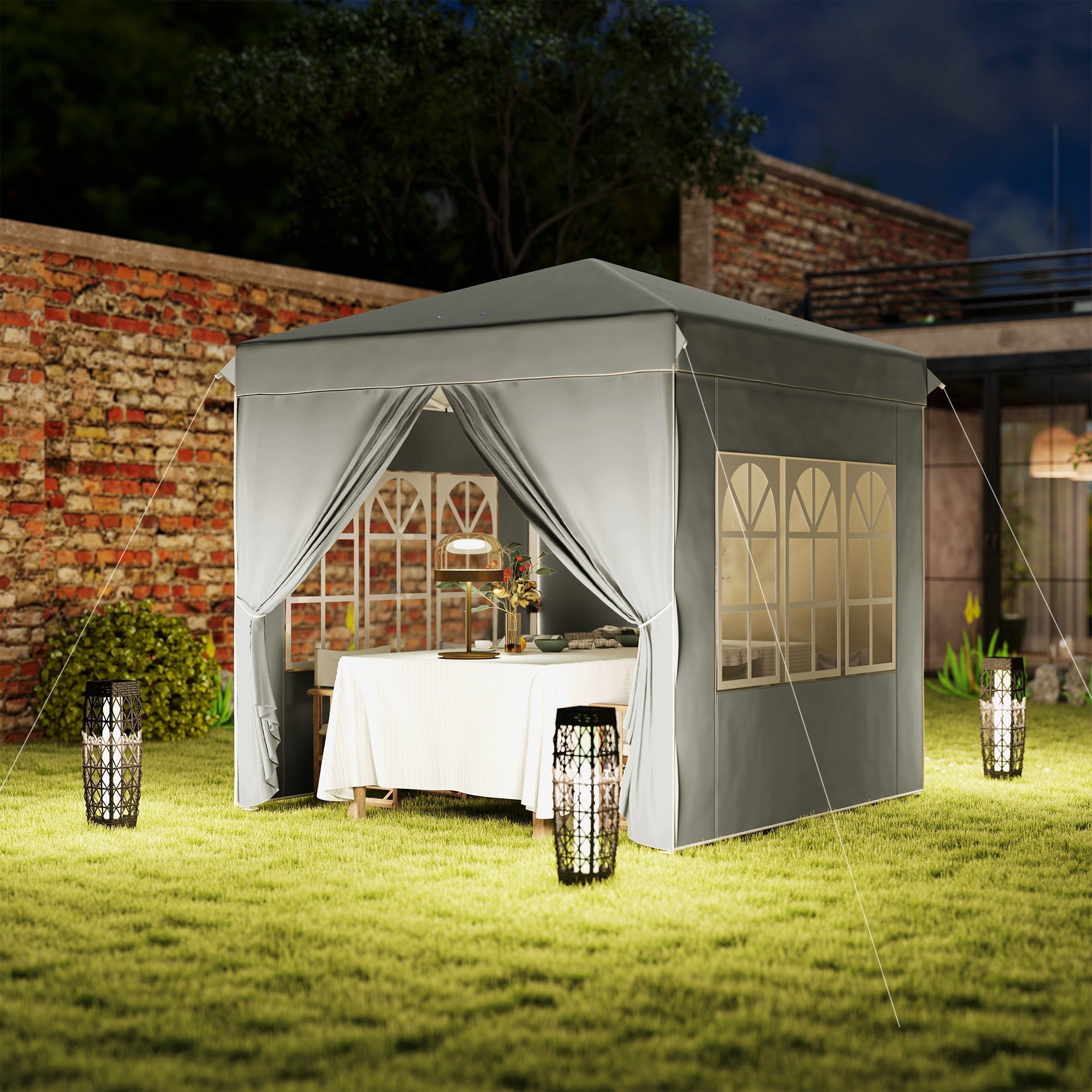 Pavilion 2.5x2.5m Pop-up Folding, Water-Repellent, UV 50+, 4 Side Panels, Light Grey